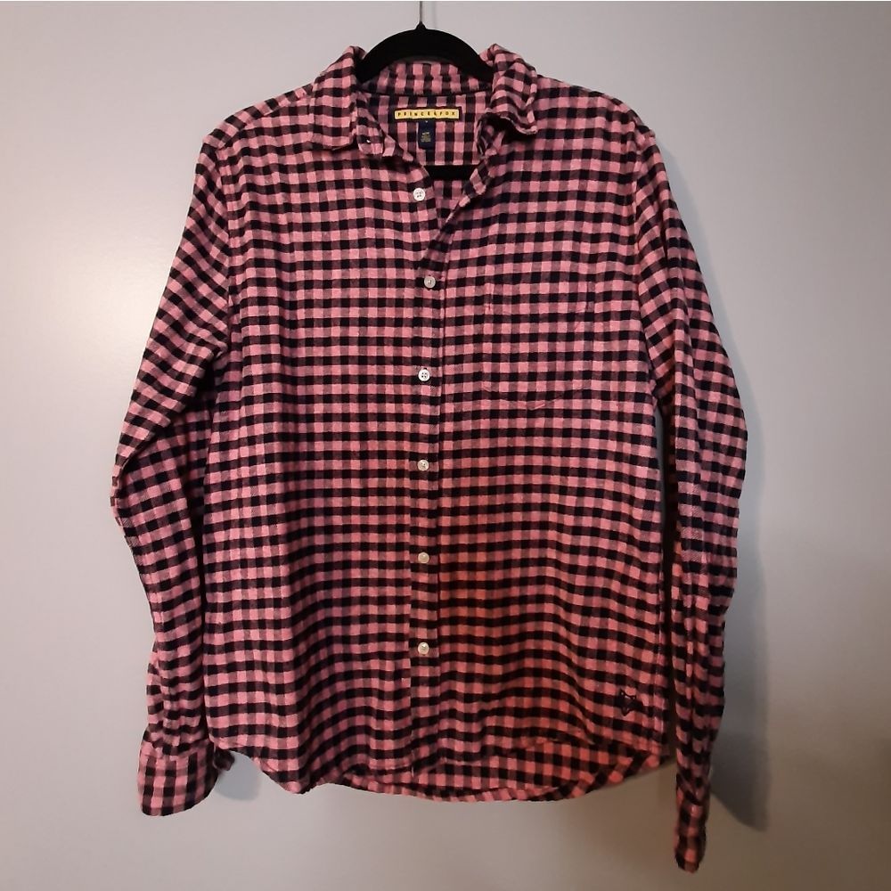 PRINCE & FOX Gingham Flannel Button Up Shirt Men's M Pink Navy Relaxed Cotton
